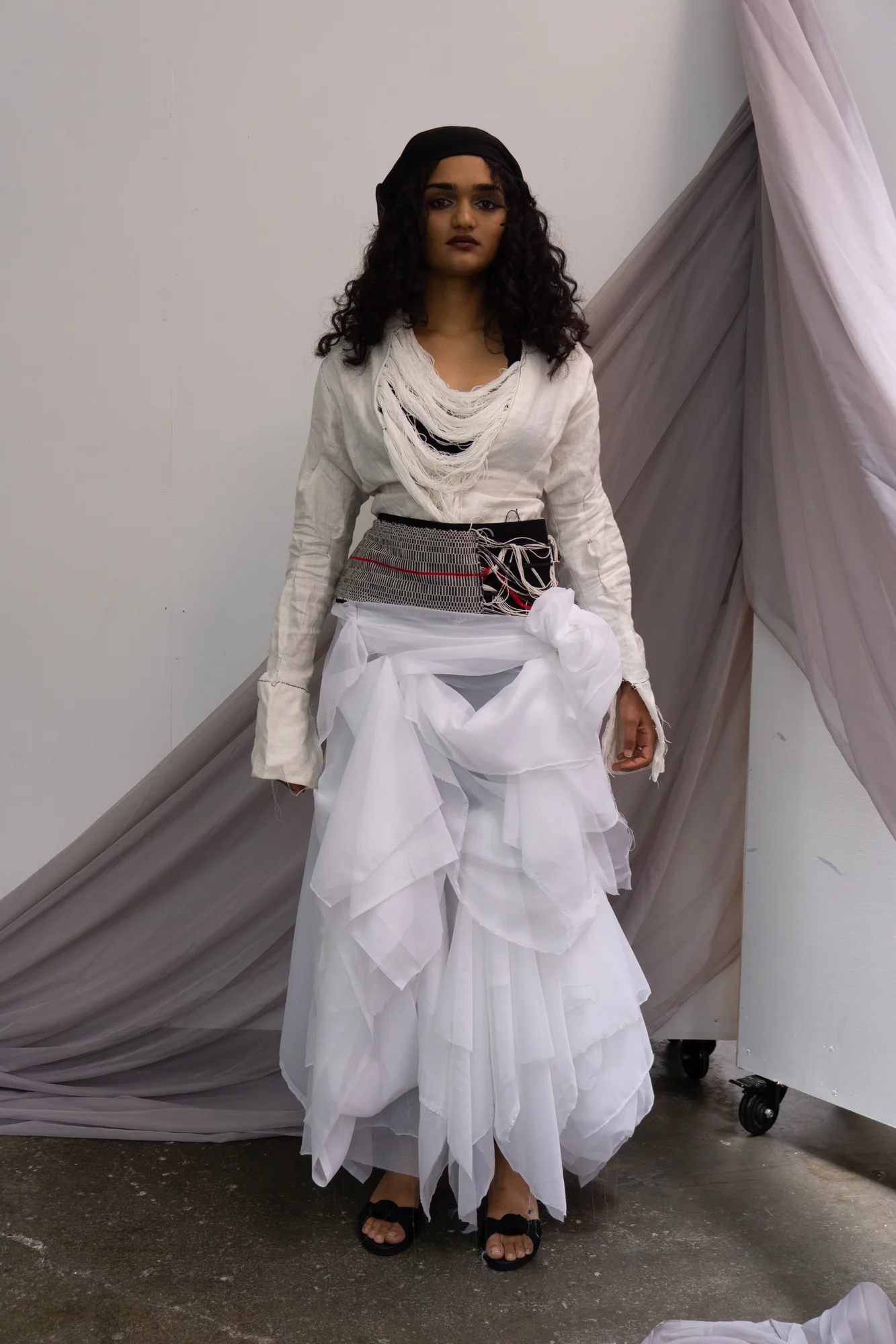 White layered skirt and top with woven waist detail